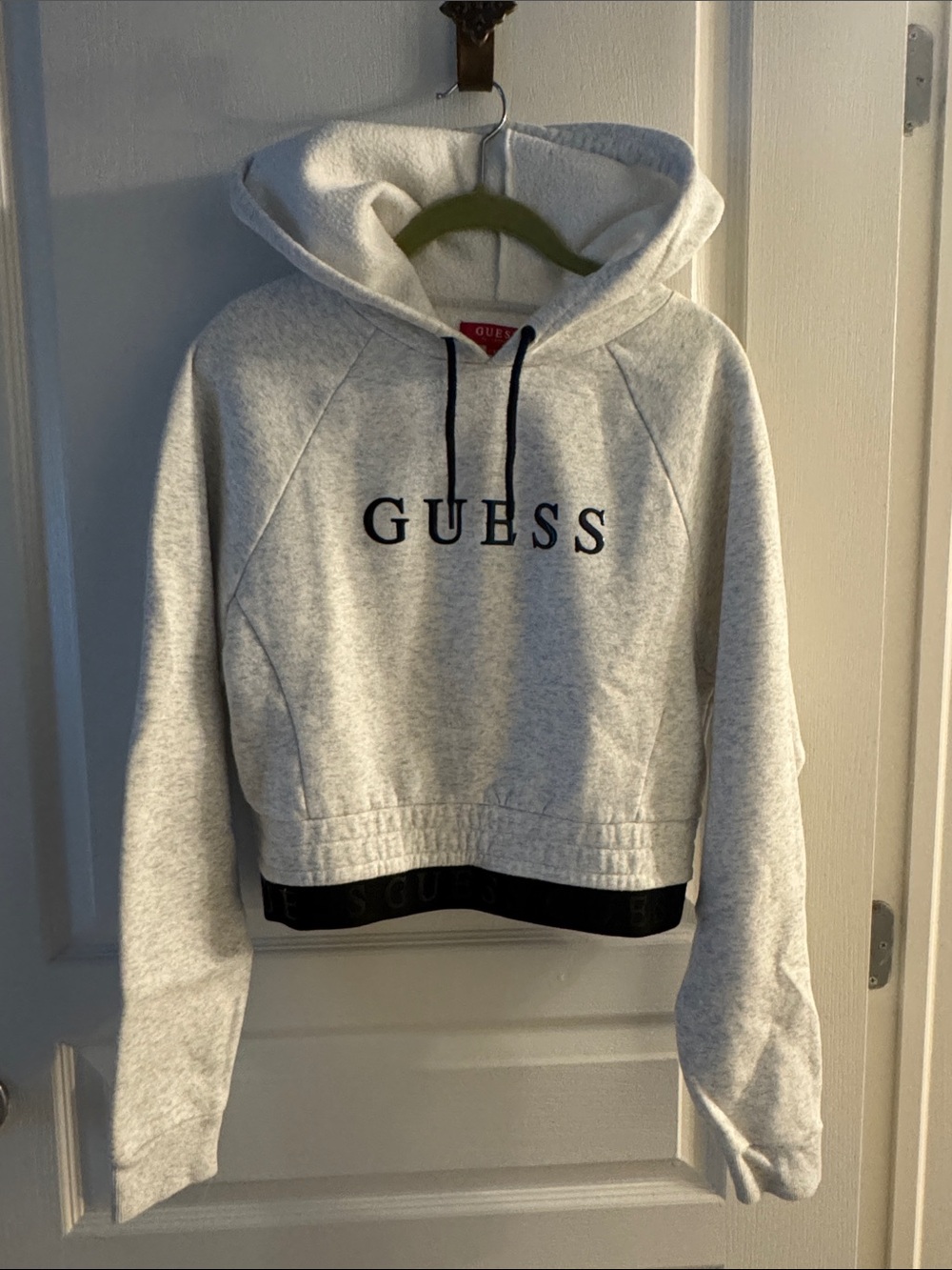 Guess Light Gray Cropped Hoodie with Black Accents